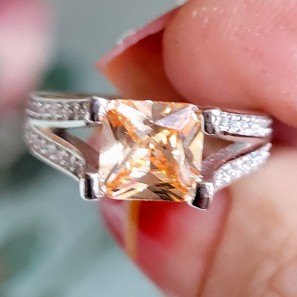 Natural 3CT Padparadscha Sapphire & Topaz 925 Sterling Silver Ring Sz 6 - Picture 1 of 16